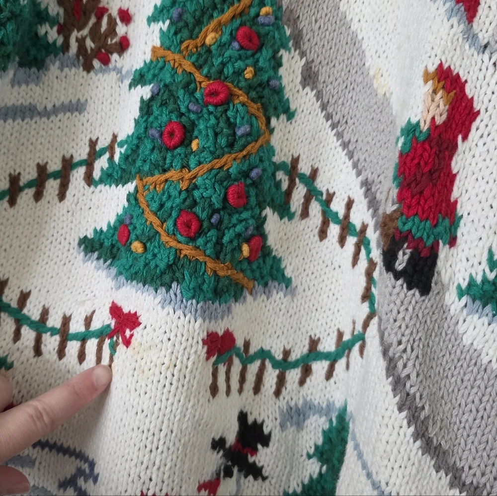 Vintage 90s Northern Isles Hand Knit Christmas Sweater Womens XL Ramie Cotton - Picture 3 of 14